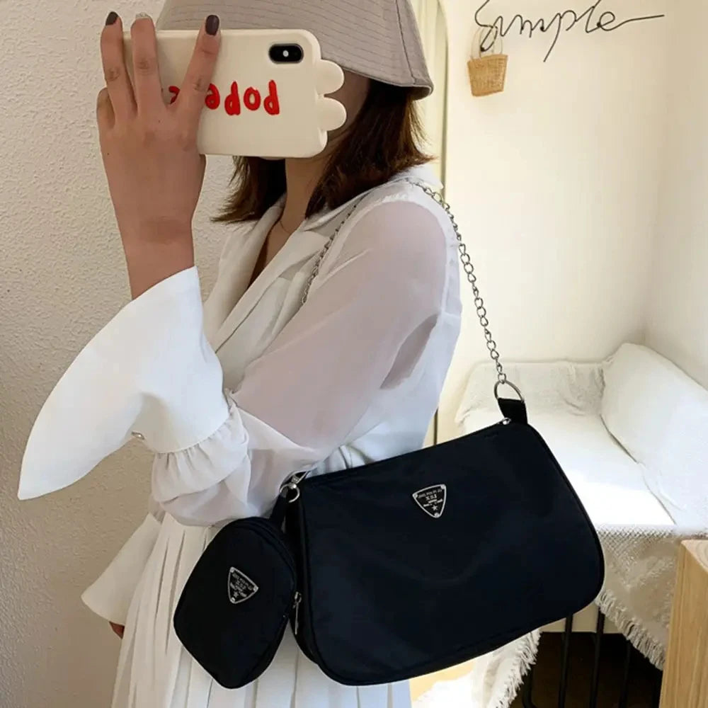 Woman Female Fashion Causal Handbag Set Crossbody Bags Shoulder Handbags 2in1 Sling Bag Trend Hand Bag For Travel Shopping