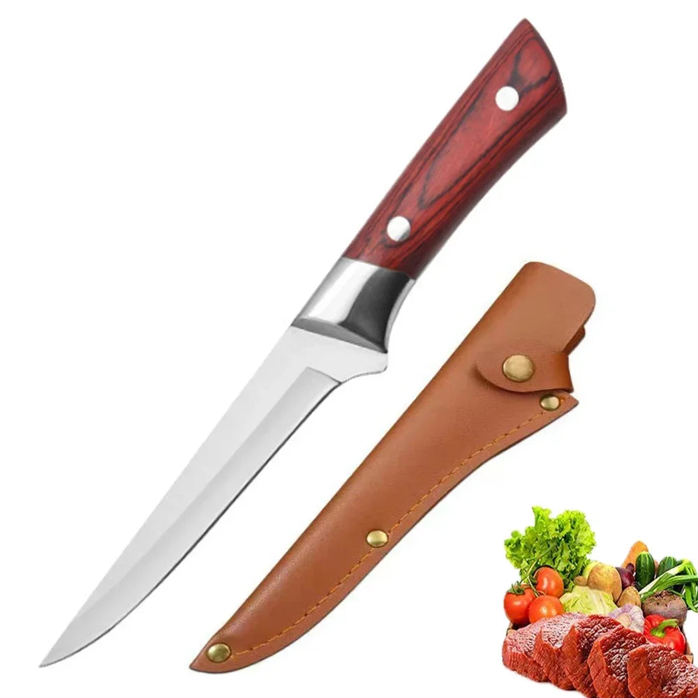 Cuchillo deshuesador de cocina de 6 pulgadas para cortar carne Cuchillo para pelar frutas de acero inoxidable Cuchillo para cortar carne de cerdo, ternera y oveja Suministros de cocina