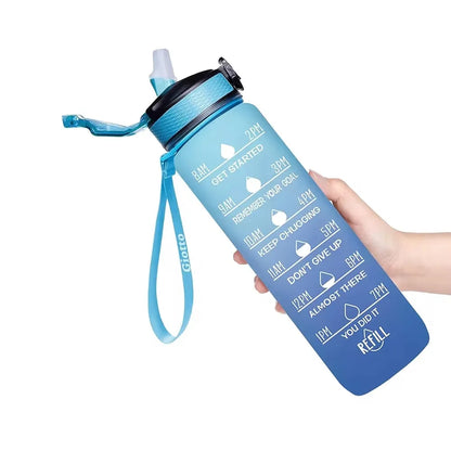 Botellas de agua a prueba de fugas de 32 oz con horarios para beber y pajita, botella de agua deportiva motivacional para hacer ejercicio en el gimnasio al aire libre