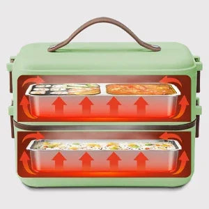 Self Cooking Electric Lunch Box, Portable Food Warmer for On-the-Go,Rice Cooker 2 Layers 800ML Heated Lunch Box for Home Office