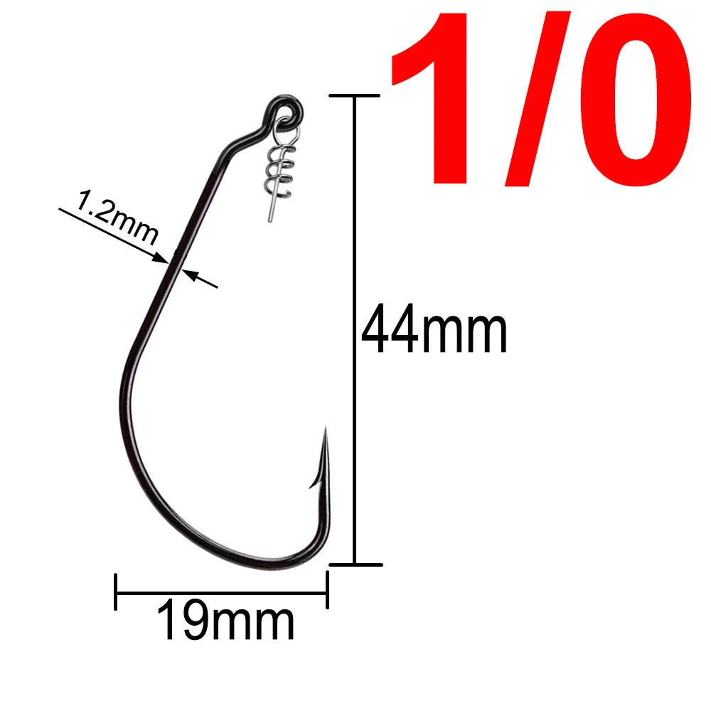 20pcs Wide Gap Worm Fishing Hooks Jig Crank Big Bass Hook Black High Carbon Steel Crank Barbed Hook for Soft Fishing Lure