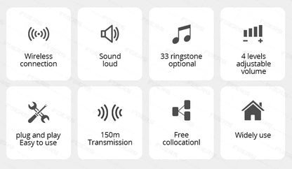 Timbre inalámbrico resistente al agua, timbre de bienvenida para el hogar, timbre inteligente con 32 canciones, alarma con melodías inteligentes y batería - Fuers M558