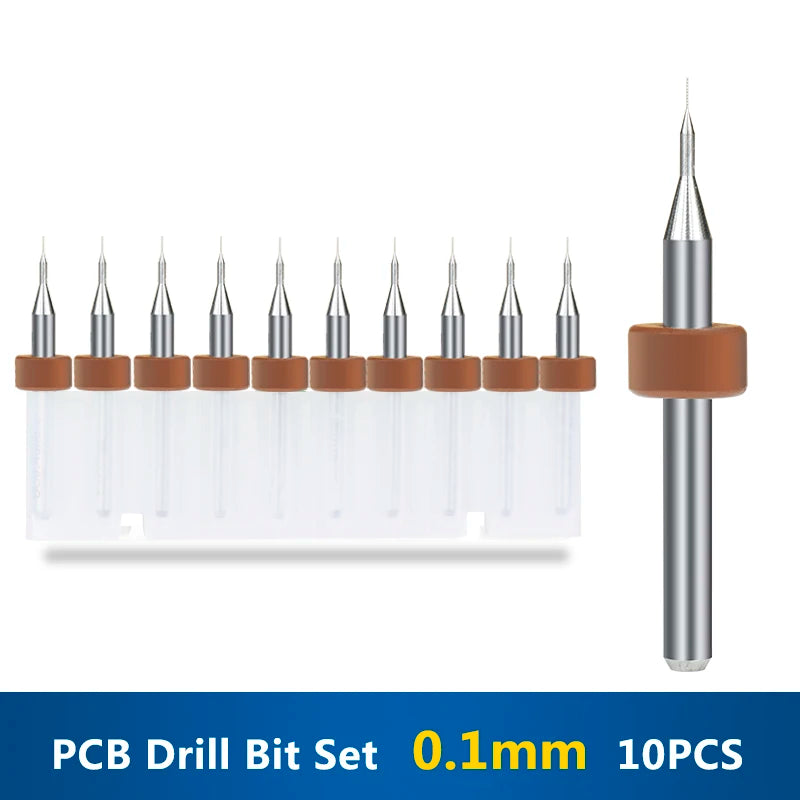 XCAN 10 piezas/juego de brocas mini para PCB de carburo de tungsteno de acero de 0,3 mm a 1,2 mm para máquina de brocas CNC para circuitos impresos