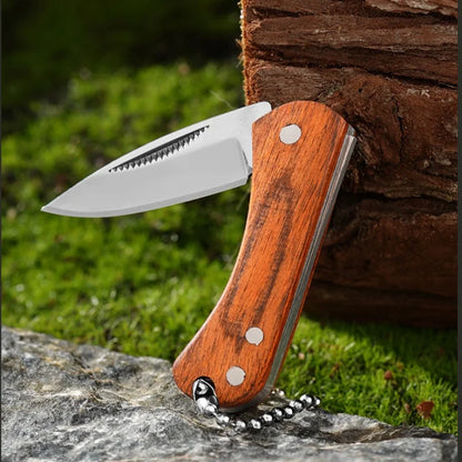 Mini Knife Wooden Handle Folding Knife Sharp EDC Self-defense Camping Tool Gift Keychain Pendant Outdoor Pocket Knive