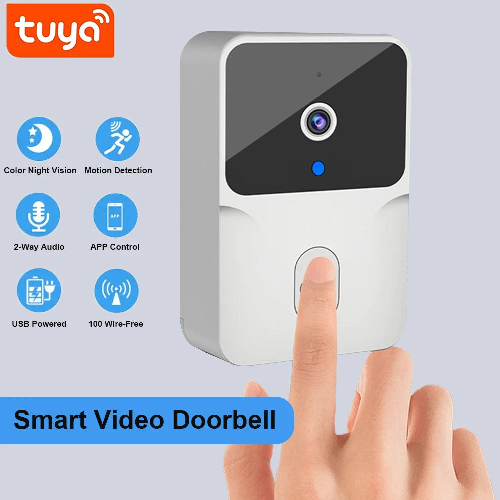 Timbre de puerta con vídeo WiFi Tuya, cámara HD inalámbrica, alarma por infrarrojos, timbre de puerta inteligente de seguridad para el hogar, intercomunicador WiFi para el hogar