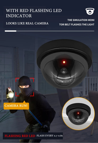 Cámara ficticia de CCTV con domo de plástico negro creativo, cámara falsa con luces LED intermitentes, alimentación mediante batería AA, sistema de seguridad de vigilancia