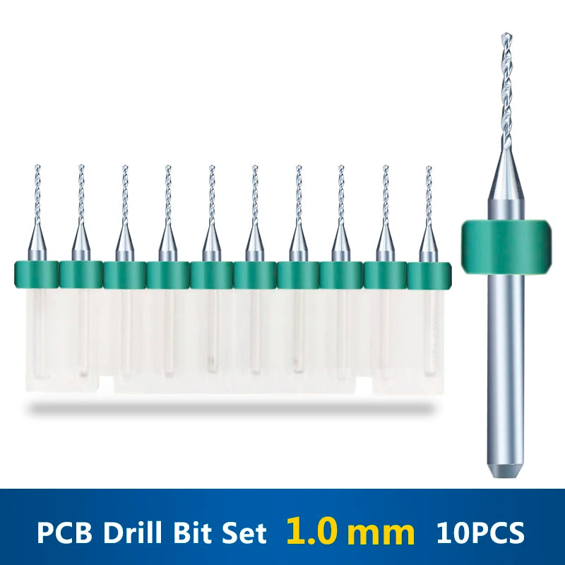 XCAN 10 piezas/juego de brocas mini para PCB de carburo de tungsteno de acero de 0,3 mm a 1,2 mm para máquina de brocas CNC para circuitos impresos