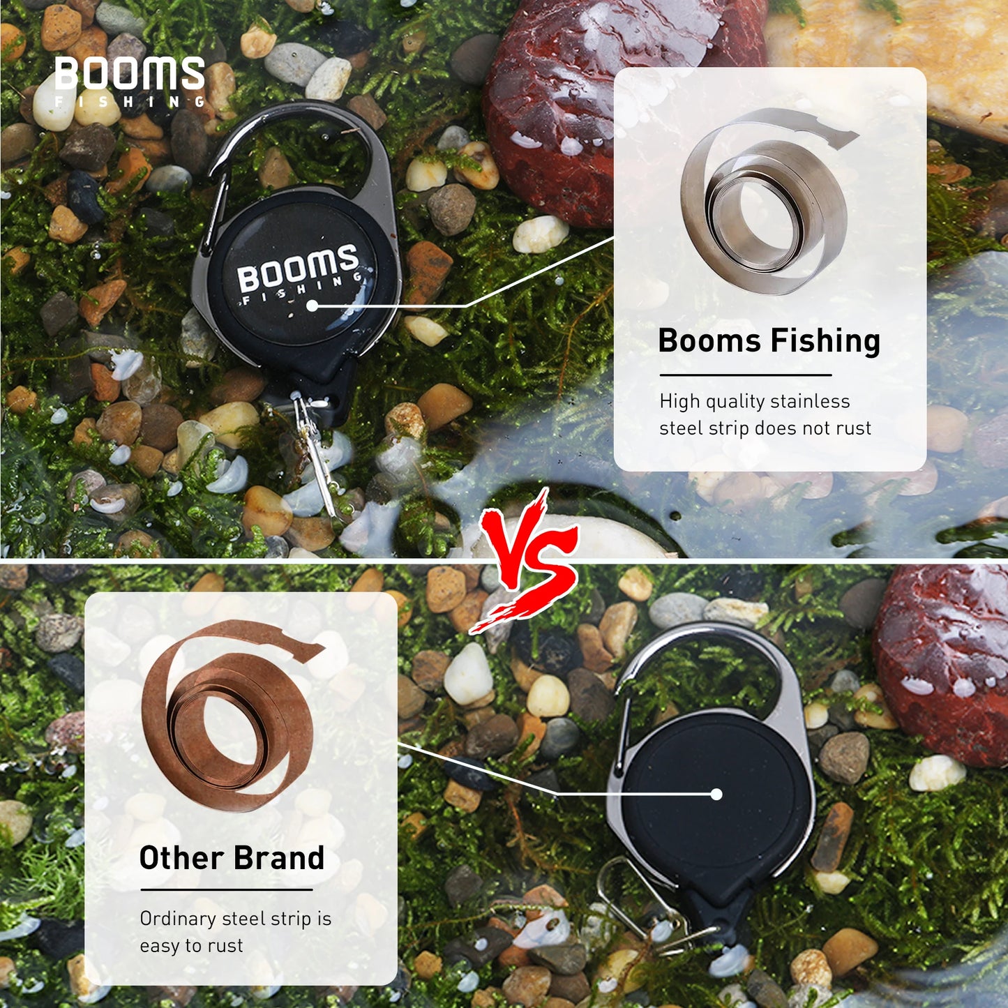 Booms Fishing RG1 Fly Fishing Retractor Tools Extractor Keeper Retractable Key Chain Reel Badge Holder Tackle Boxes Accessories