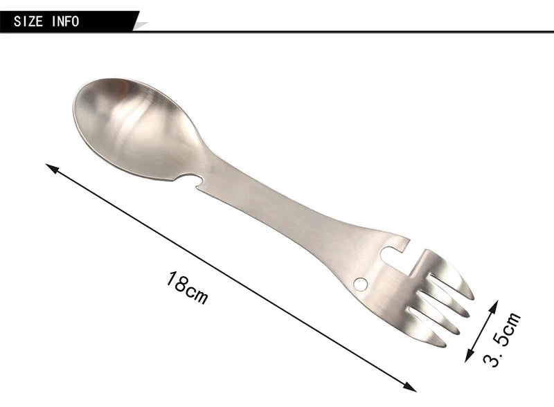 Herramientas de supervivencia al aire libre 5 en 1 Kit EDC multifuncional para acampar Práctico tenedor cuchillo cuchara abrebotellas/latas