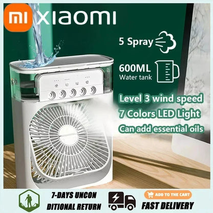 Xiaomi Portable Fan Air Conditioner USB Electric Home Fan Air Cooler LED Night Light Water Mist Fan 3 in 1 Mini Air Humidifier