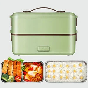 Self Cooking Electric Lunch Box, Portable Food Warmer for On-the-Go,Rice Cooker 2 Layers 800ML Heated Lunch Box for Home Office