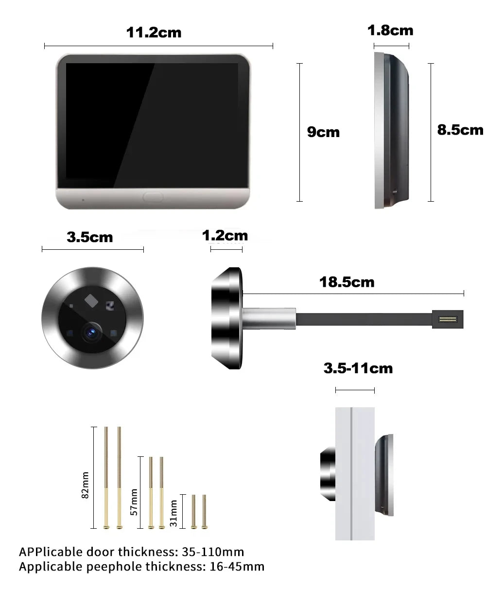 4.3 Inch WiFi Peephole Tuya Smart 1080P WiFi Peephole Video Camera Home Security Night Vision Video Door Camer