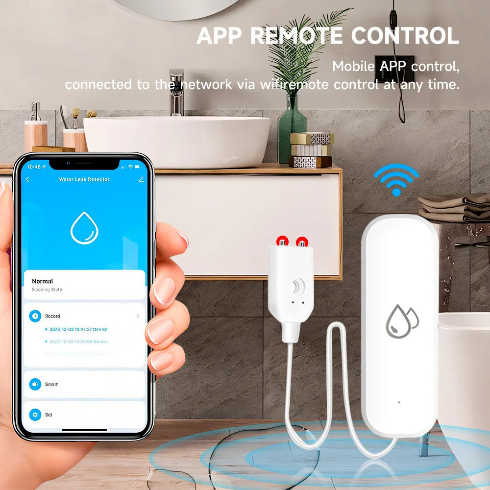 Sensor de agua Tuya WiFi/ZigBee, alarma de fugas, detector de fugas por inundación, aplicación de hogar inteligente, control remoto, protección de seguridad para el hogar inteligente