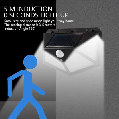 100LED Solar Wall Lamp Outdoor Lampwaterproof Motion Sensor Solar Powered Sunlight Street Lamp Garden Railing Decorative Lamp