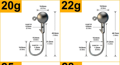 JYJ 1g 2g 3g 4g 5g 10g 20g 22g 25g 28g anzuelo de pesca con cabeza plomada, señuelo de pesca con cebo duro, gusano blando, anzuelo de pesca