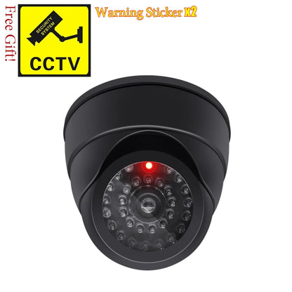 Cámara ficticia de CCTV con domo de plástico negro creativo, cámara falsa con luces LED intermitentes, alimentación mediante batería AA, sistema de seguridad de vigilancia