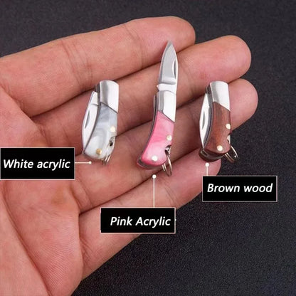 Mini Knife Wooden Handle Folding Knife Sharp EDC Self-defense Camping Tool Gift Keychain Pendant Outdoor Pocket Knive