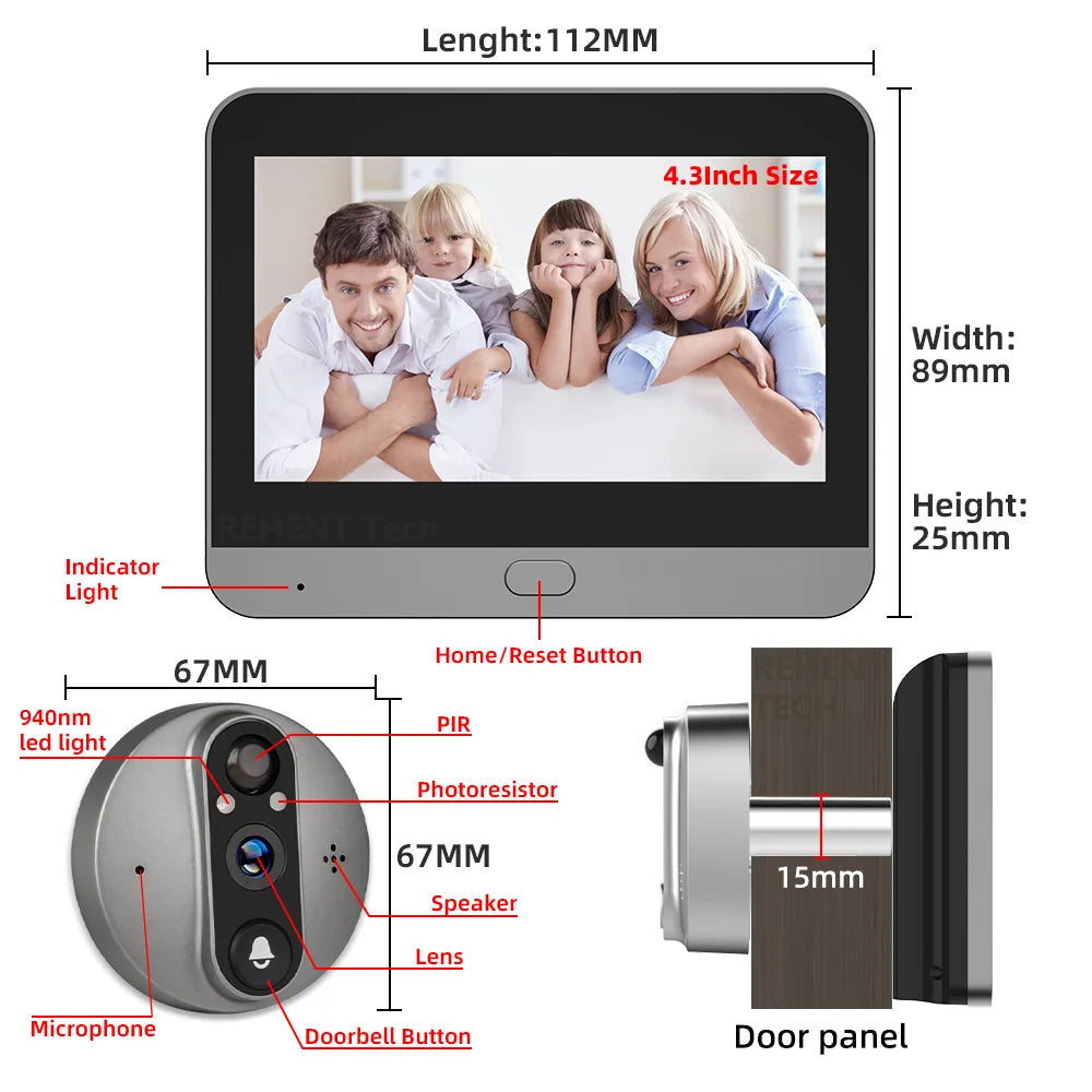 3MP Tuya Smart Life APP Home Battery WiFi Video Digital Door Peephole Viewer PIR IR Door Bell Magic Eye FHD Camera Alexa Google