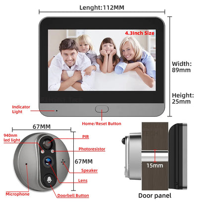 Mirilla digital para puerta con vídeo, WiFi, PIR, IR, timbre, cámara Magic Eye FHD, Alexa y Google, con aplicación Tuya Smart Life de 3 MP