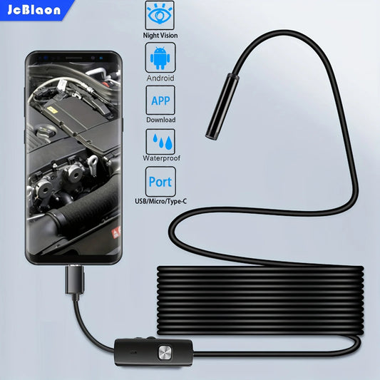 Sewer Industrial Endoscope Flexible Snake Mini Camera Automotive Borescope Piping Endoscopy Type C for Android 7mm Waterproof