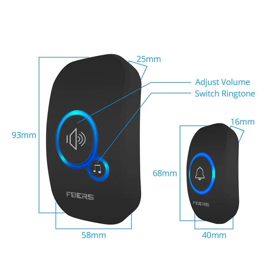 Timbre inalámbrico Fuers, timbre de bienvenida a prueba de agua, timbre de puerta inteligente con 32 canciones, alarma inteligente con batería para tienda y hotel