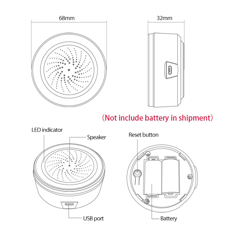 ONENUO Tuya Zigbee Smart Siren Alarm For Home Security with Strobe Alerts Support USB Cable Power and Built-in Battery