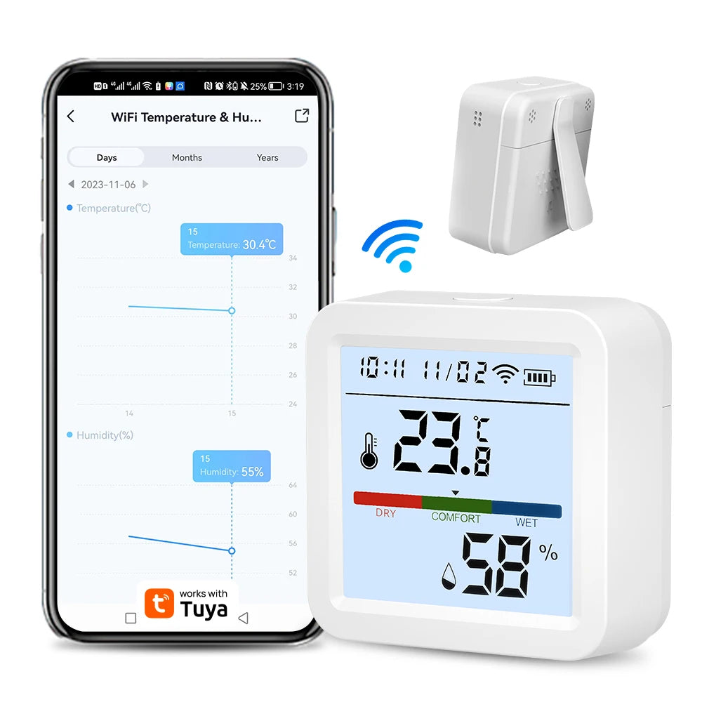 Tuya WiFi or ZigBee Temperature and Humidity Smart Home Thermometer Hygrometer APP Remote Alarm Work with Alexa Google Home