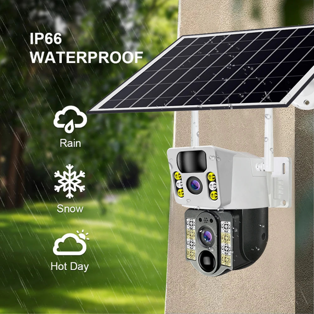 Cámara solar inalámbrica 4K de 8 MP con Sim 4G para exteriores, cámara IP con doble lente, Wifi, visión nocturna PIR, V380 Pro, monitor de protección de seguridad CCTV