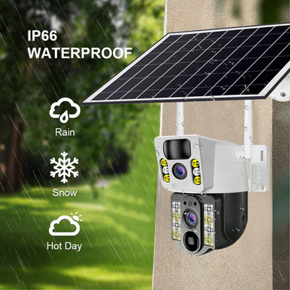 8MP 4K Wireless Solar Camera 4G Sim Outdoor Dual Lens Wifi IP Camera PIR Night Vision V380 Pro CCTV Security Protection Monitor