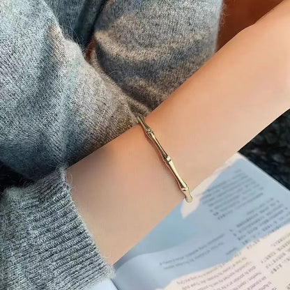 Pulsera de acero inoxidable con diseño de bambú en color dorado y con diseño de unión para mujeres y hombres, regalo romántico para fiestas, joyería de moda