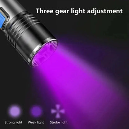 USB Rechargeable UV Flashlight For Pet Urine Detection Resin Cured 395nm UV Flashlight Black Light Zoom