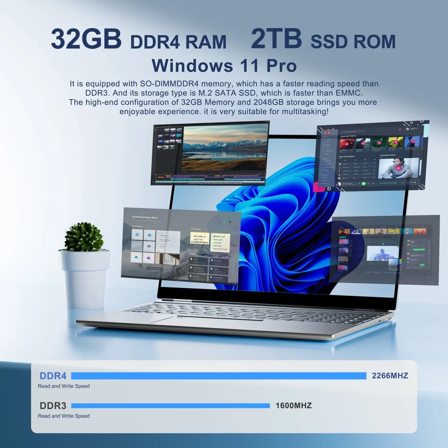 NEW 16'' Laptop Intel N95 4K HD 120HZ Display 32GB+2TB Windows 11 Pro Office Gaming Notebook Computer Fingerprint Unlock PC