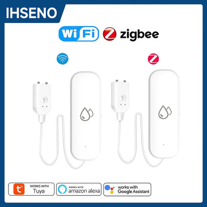 Sensor de agua Tuya WiFi/ZigBee, alarma de fugas, detector de fugas por inundación, aplicación de hogar inteligente, control remoto, protección de seguridad para el hogar inteligente