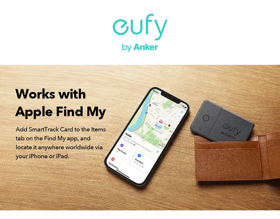 Tarjeta SmartTrack de seguridad de eufy Funciona con el rastreador Find My Wallet de Apple Buscador de teléfonos Resistente al agua Batería con duración de 3 años