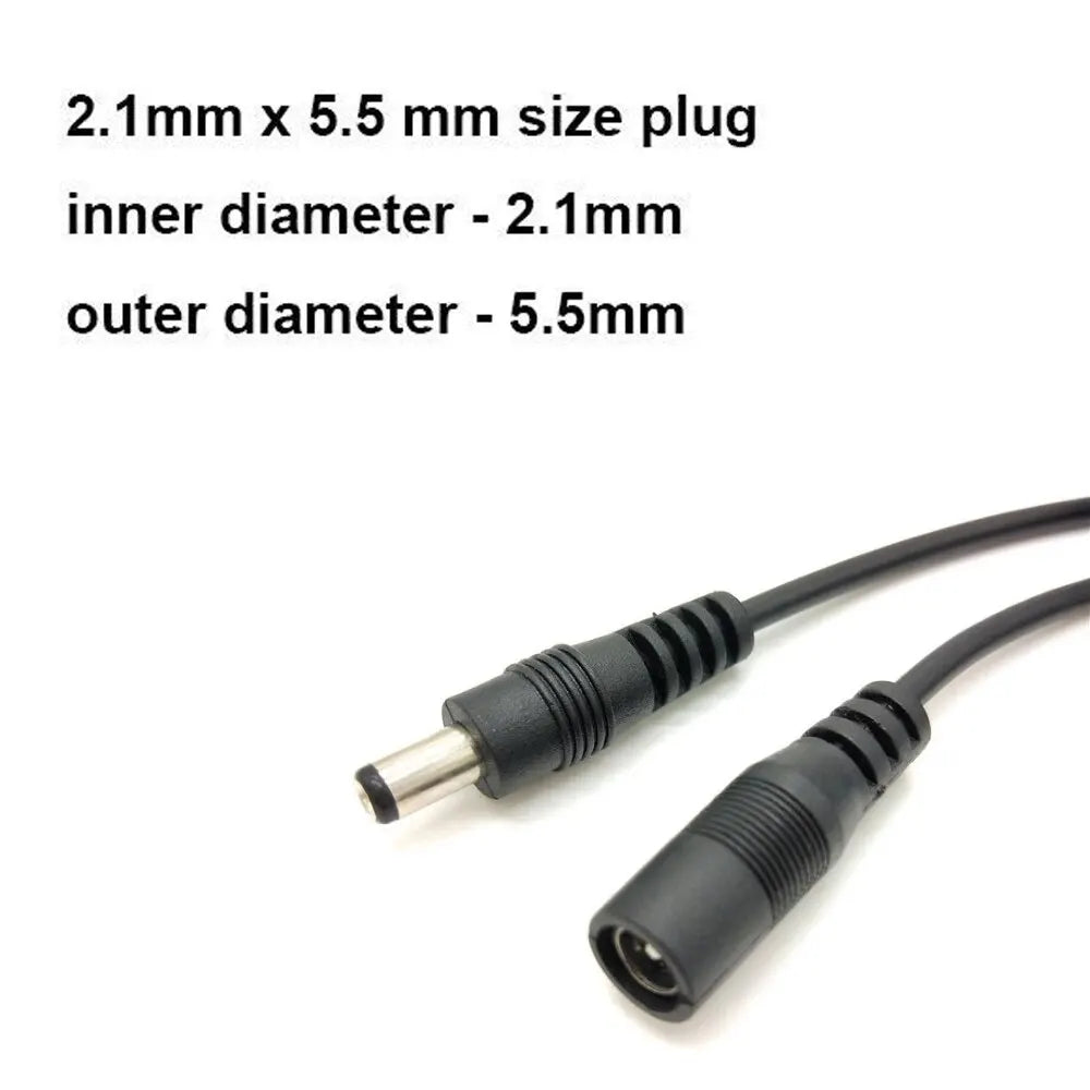 Cable de extensión de alimentación de 5 m y 10 m de CC de 12 V, conector de 5,5 mm x 2,1 mm, macho a hembra, para lámpara LED, cámara de seguridad CCTV, cable de alimentación negro