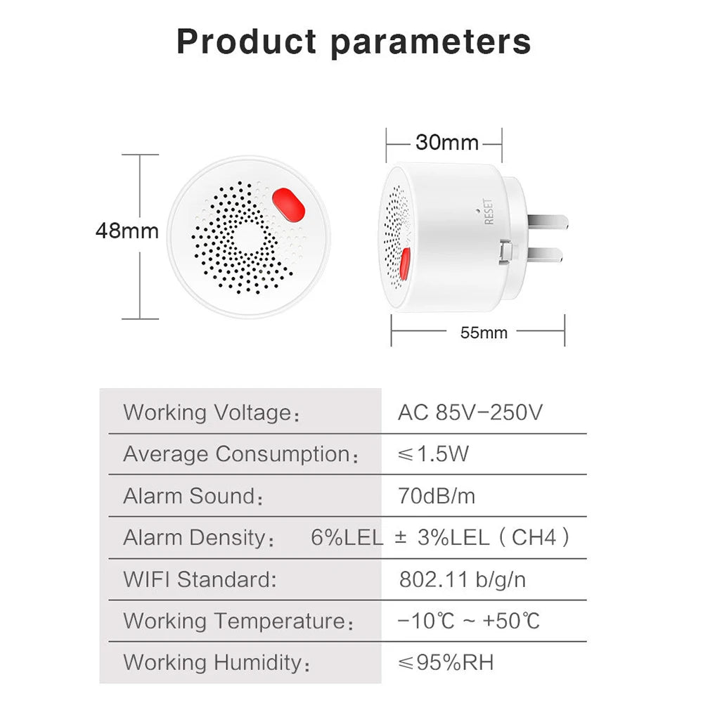 AC110-230V Tuya Wifi Natural Gas Sensor Combustible Household Smart Gas Alarm Detector Leakage Sensor Fire Safety Smart Home