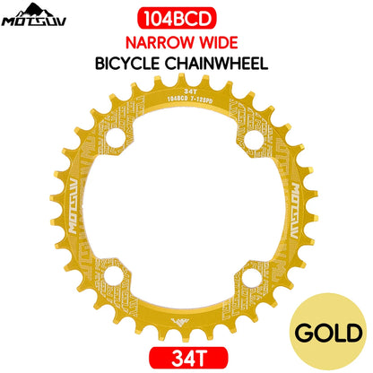 Bicycle Crank 104BCD Round Shape Narrow Wide 32T/34T/36T/38T MTB Chainring Bicycle Chainwheel Bike Circle Crankset Single Plate