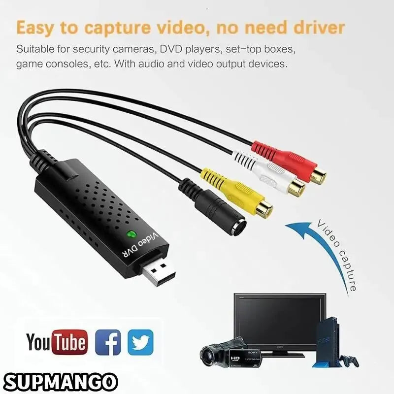 USB 2.0 Video Audio Converter Capture Card Easy Cap Video Audio Converter TV DVD VHS Audio Capture Adapter Card TV Video DVR