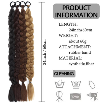 Extensiones de cola de caballo trenzada sintética larga con banda de goma, extensiones de cabello trenzado de boxeo de 24 pulgadas para uso diario de mujeres