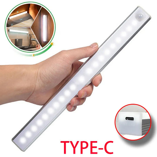 Luz LED de noche inalámbrica con sensor de movimiento, luz recargable tipo C, lámpara para armario, escalera, luz de fondo para cocina