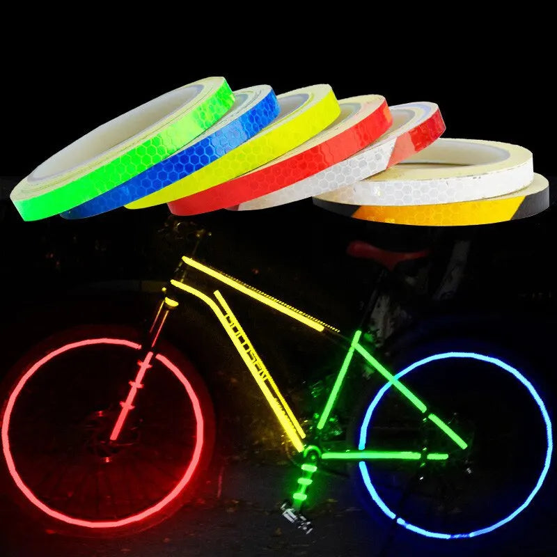 Cinta reflectante fluorescente para bicicleta de montaña, 1 cm x 8 m, para casco de bicicleta, motocicleta y scooter