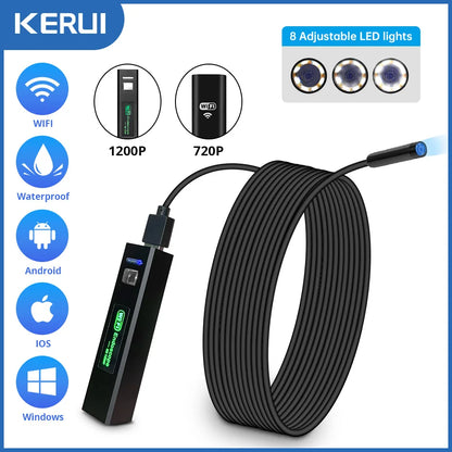 KERUI 1200P/720P WiFi Endoscope Waterproof Inspection Snake Mini Camera USB Borescope for Car for Iphone & Android Smartphone