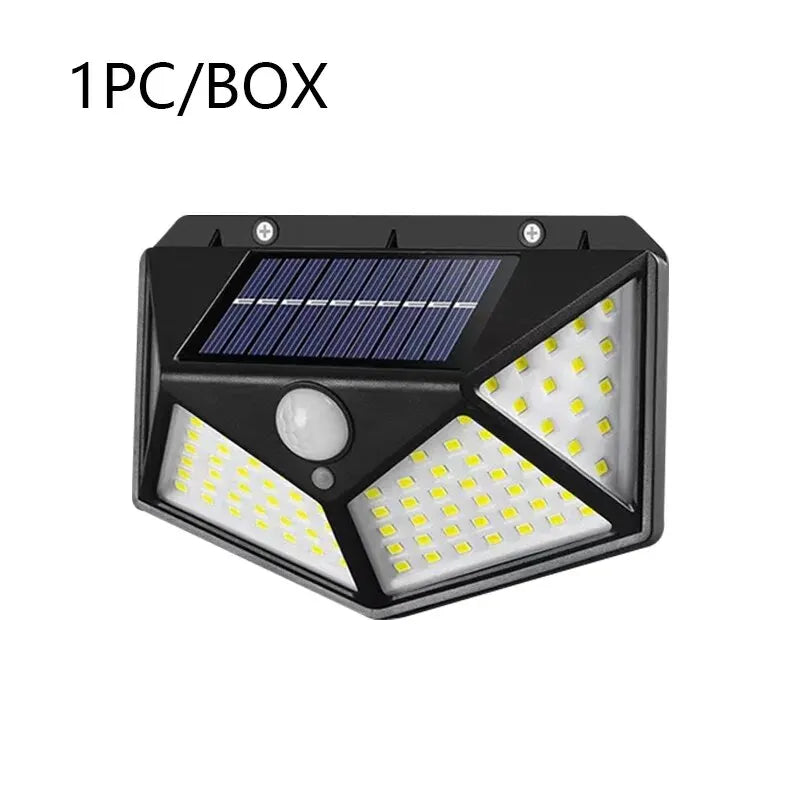 100LED Solar Wall Lamp Outdoor Lampwaterproof Motion Sensor Solar Powered Sunlight Street Lamp Garden Railing Decorative Lamp