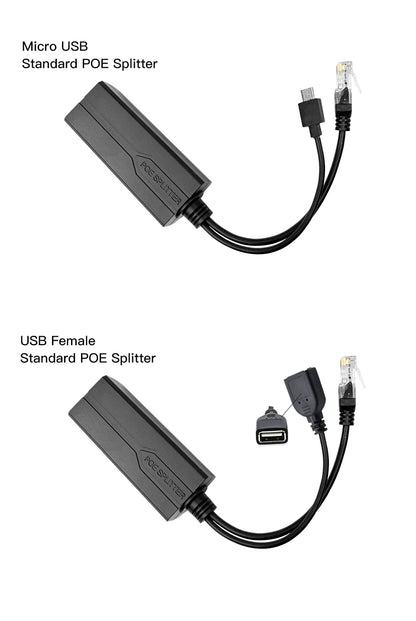 Standard POE Splitter 48V to 5V 12V 1.2A 2A Micro USB tpye-C 100M/1000M POE Camera Injector Power Supply for Huawei Hikvision