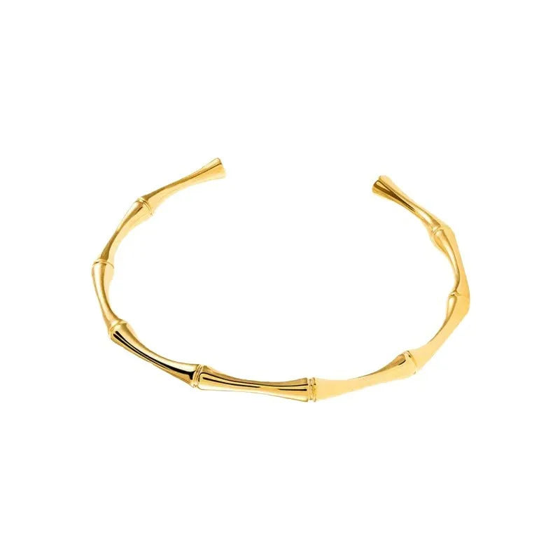 Pulsera de acero inoxidable con diseño de bambú en color dorado y con diseño de unión para mujeres y hombres, regalo romántico para fiestas, joyería de moda