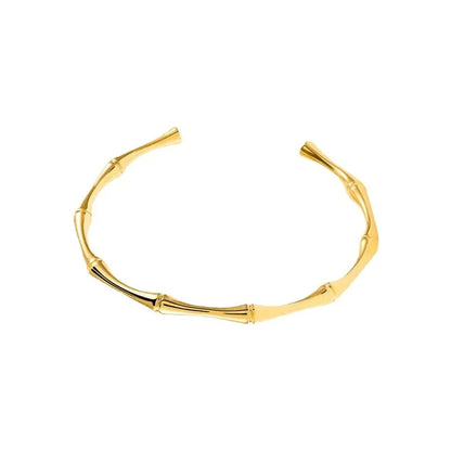 Pulsera de acero inoxidable con diseño de bambú en color dorado y con diseño de unión para mujeres y hombres, regalo romántico para fiestas, joyería de moda