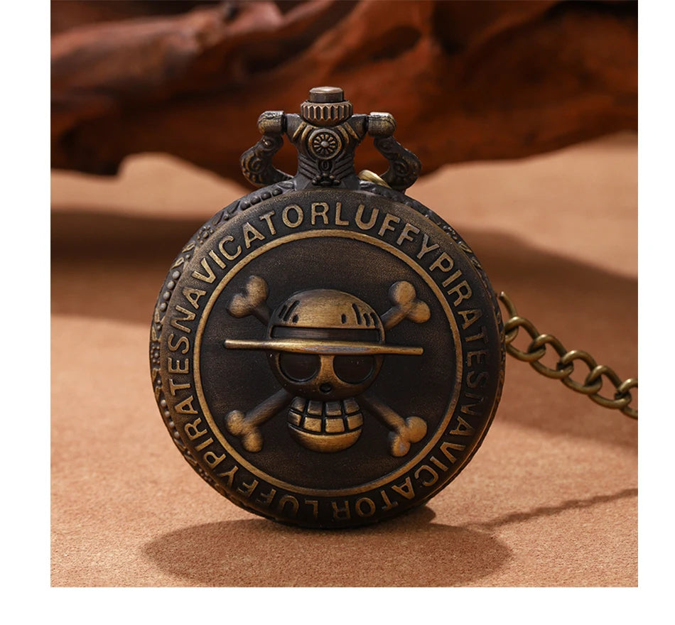 Retro Punk Pirate Captain Double Knife Quartz Pocket Watch with Necklace Chain Pendant Bracelet Gift for Male Men Vintage Clock