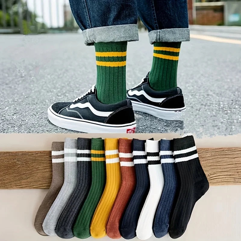 5 pares de calcetines para hombre, calcetines deportivos de moda divertidos vintage de otoño e invierno, calcetines de tendencia deportiva