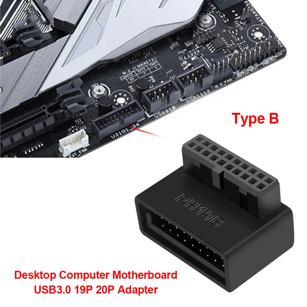 Computer Motherboard Header Adapter USB 3.0 19P 20P 90 Degree Plug-in Converter PC Mainboard Connector