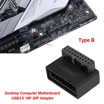 Adaptador de cabezal de placa base de computadora USB 3.0 19P 20P Convertidor enchufable de 90 grados Conector de placa base de PC